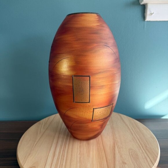 Vintage Vlasta Vorbornikova Vase Signed Czech Glass Iridescent 13 " Orange Abstr - Picture 4 of 9